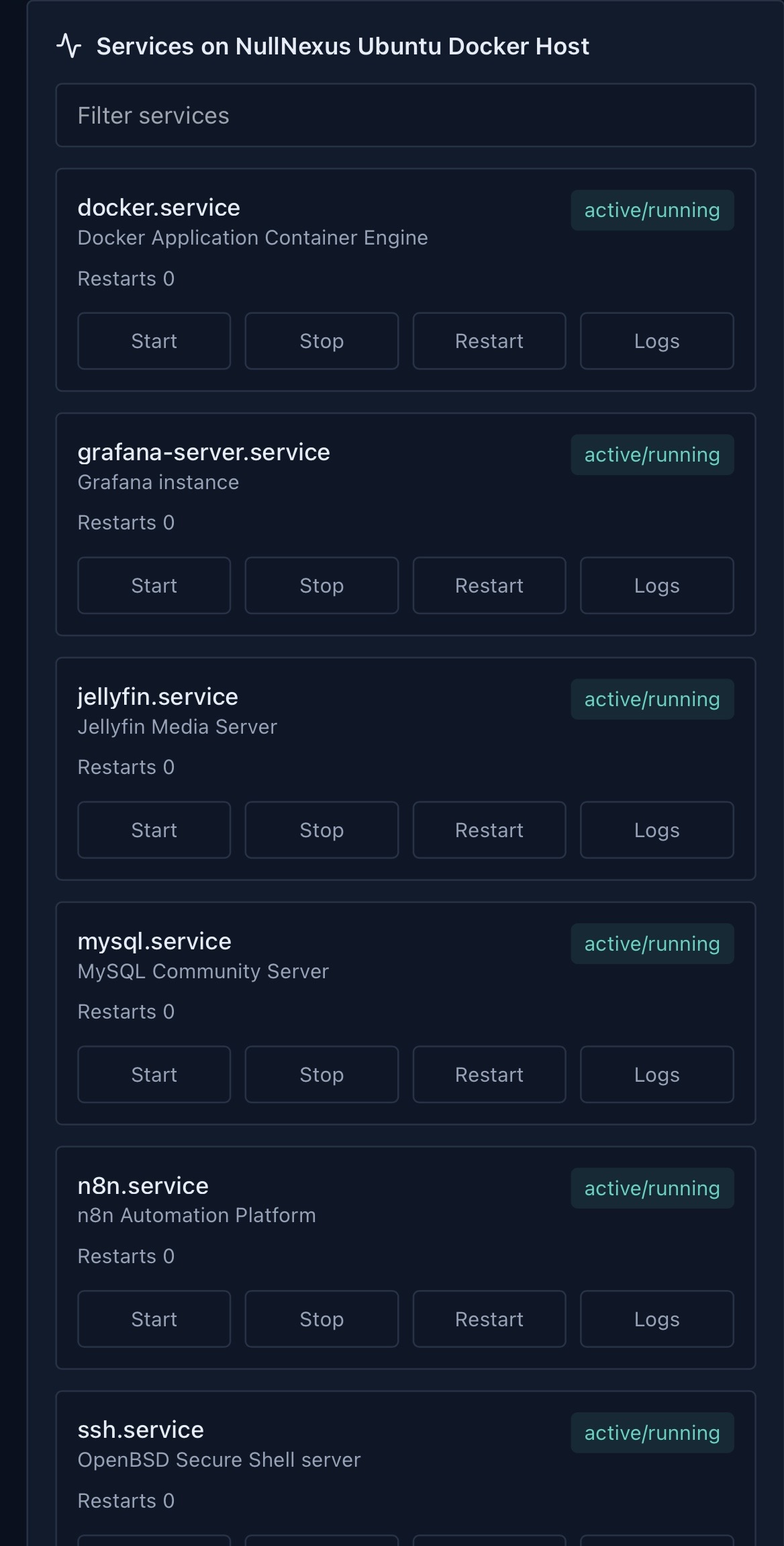 NullNexus services view